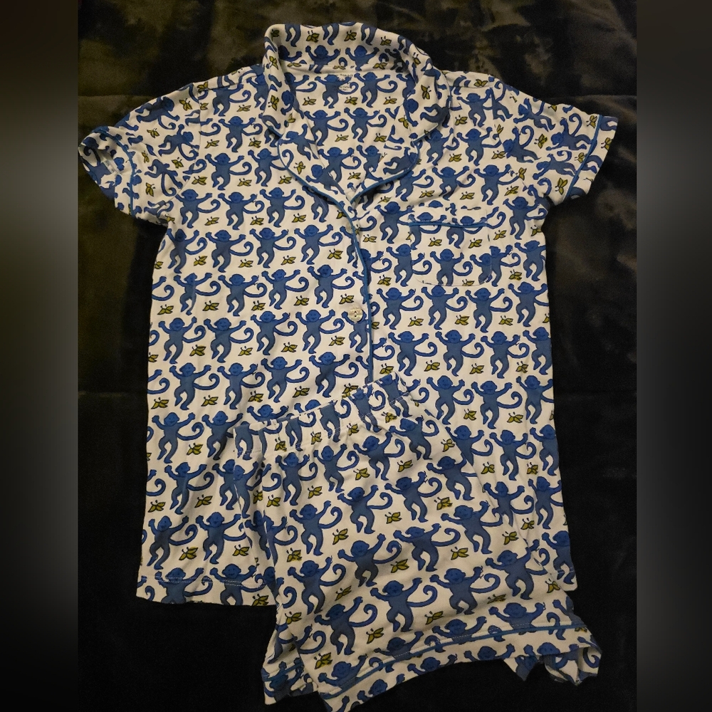 Roller Rabbit Blue and Cream Monkey Print PJs